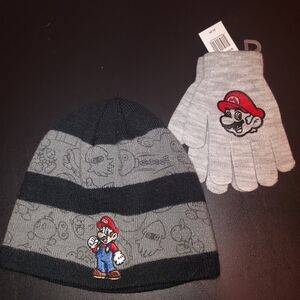 Nintendo Kids Beanie and Gloves Set - Black and Gray